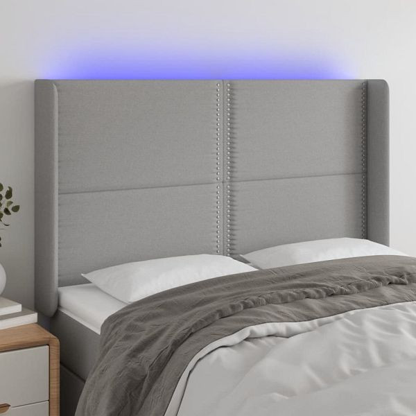 vidaXL LED Kopfteil Hellgrau 147x16x118/128 cm Stoff, 3123906