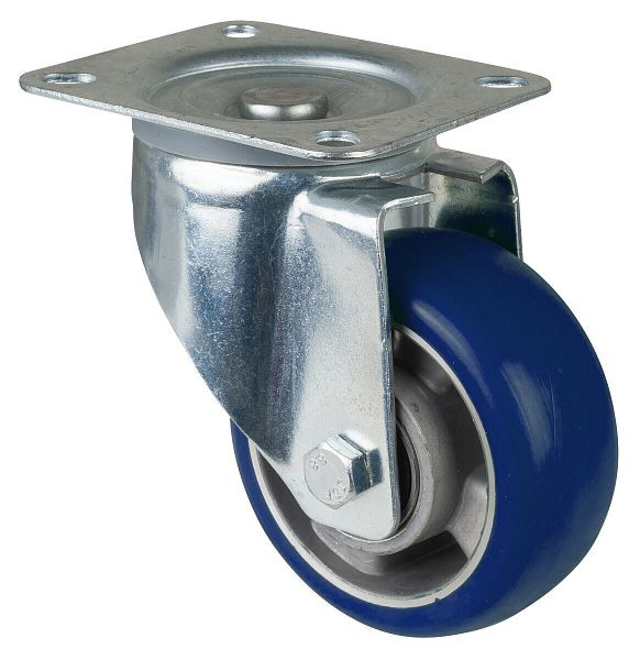 BS Rollen Transportrolle Lenkrolle, Polyurethanrad 83 Shore, Alufelge Kugellager, Platte, Durchmesser: 125 mm, LSS400.B92.125