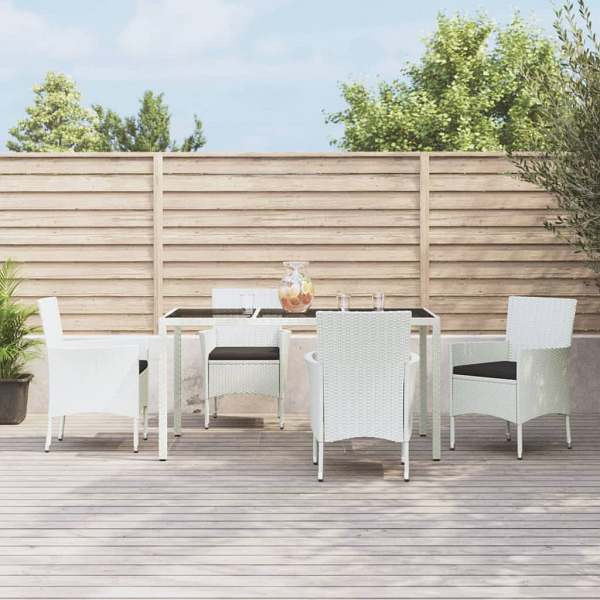 vidaXL 5-tlg. Garten-Essgruppe mit Kissen Weiß Poly Rattan, 3187342