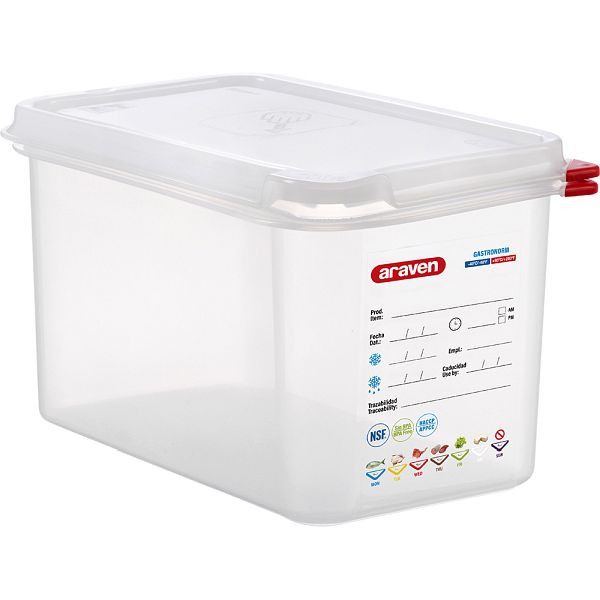 Araven Gastronormbehälter mit Deckel, Polypropylen, GN 1/4 (150 mm), GN1614150