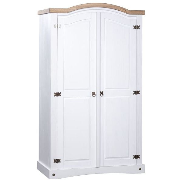 vidaXL Kleiderschrank Mexiko-Stil Kiefernholz 2 Türen Weiß, 282620