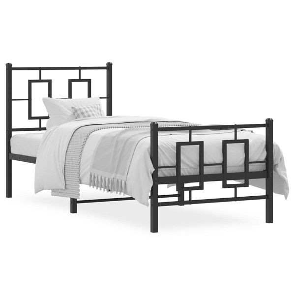 vidaXL Bettgestell mit Kopf- und Fußteil Metall Schwarz 75x190 cm, 374249