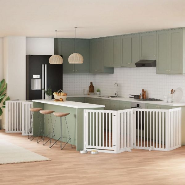 vidaXL 12-tlg. Hundetor mit Tür Faltbar Weiß 960 cm Pappelholz, 3155680