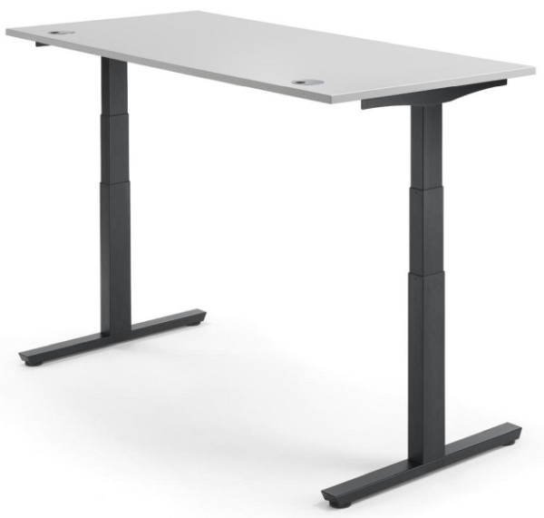 Deskin Sitz-/ Stehschreibtisch MULTI M pro, Dekor lichtgrau, B 2000 x T 800 x H 650 - 1250 mm, T-Fuß-Stahlgestell in Schwarz RAL 9005, 288751