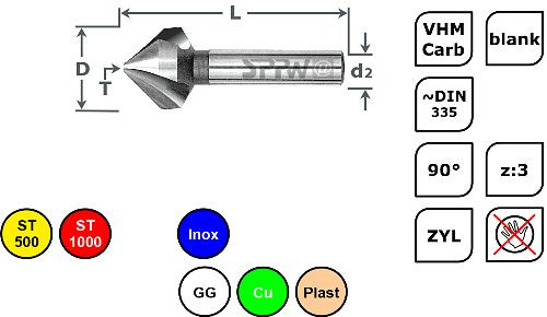 SPPW Kegelsenker VHM 60° z:3 HPC L: 69 Ø20,5, 6546502050