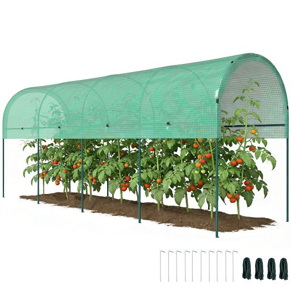 Outsunny Gewächshaus winterfest Foliengewächshaus mit Bogendach, Erdanker Treibhaus 400 x 120 x 170cm Grün, 845-820V01GN