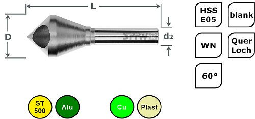 SPPW Querlochsenker HSS-E05 60° WN Bereich: 12-23 L: 85 Ø25, 1533002500