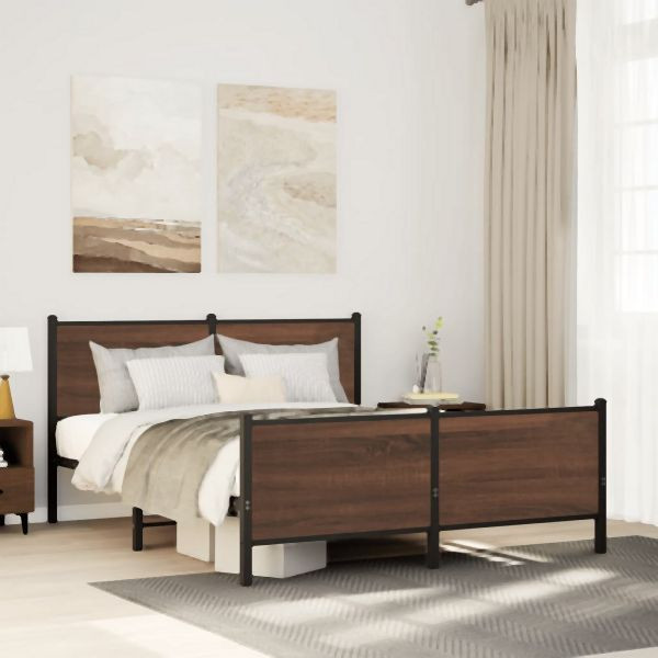 vidaXL Metallbett ohne Matratze Braun Eichen-Optik 150x200 cm, 3301371