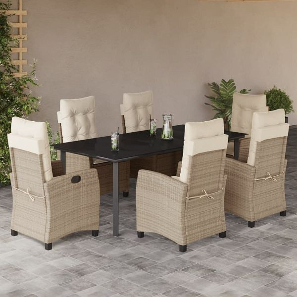 vidaXL 7-teilig Garten-Essgruppe mit Kissen Beige Poly Rattan, 3212818
