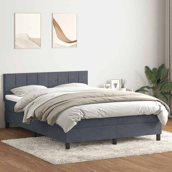 vidaXL Boxspringbett mit Matratze Dunkelgrau 140x210 cm Samt, 3316210