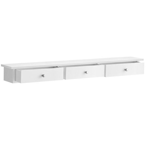 SONGMICS Schwimmendes Wandregal mit 3 Schubladen, Aufbewahrungsregal im Flur, 80 x 15 x 10 cm, Hochglanzfarbe, weiß, LWS085W01