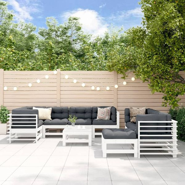 vidaXL 10-teilig Garten-Lounge-Set mit Kissen Weiß Massivholz, 3186096