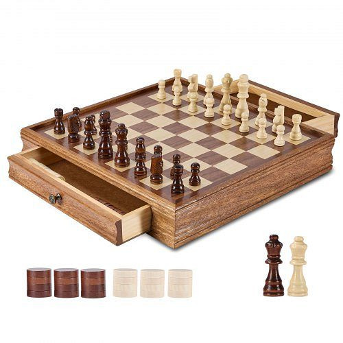 VEVOR Schachspiel aus Massivholz, 2-in-1 Schach-Dame-Spielset, 38 cm, MZGJXQ15YCSS6CM03V0
