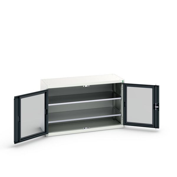 bott verso Flügeltürschrank mit Sichtfenster, mit 2 Fachböden, BxTxH: 1300 x 550 x 800 mm, Lichtgrau / Anthrazitgrau, 16926660.19
