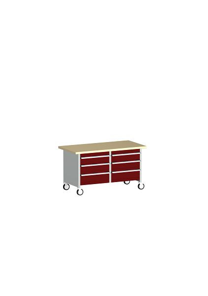 bott cubio Kastenwerkbank mobil 6 Schubladen Multiplex-Arbeitsplatte BxTxH: 1500 x 750 x 840 mm, RAL 7035/3004, 41002106.24V