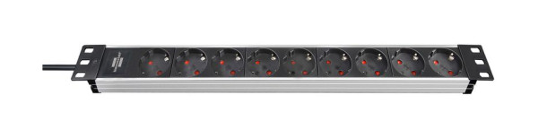 Brennenstuhl Alu-Line 19" Steckdosenleiste 9-fach - Steckerleiste aus hochwertigem Aluminium (2m Kabel) silber/schwarz, 1390007009