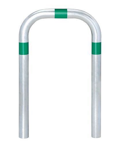 DENIOS Ladesäulen Rammschutz-Bügel, verzinkt, B 500 mm, Ringe grün, zum Einbetonieren, 280396