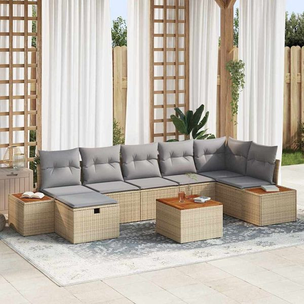 vidaXL Garten-Sofa-Set mit Kissen 8-teilig Beige Poly-Rattan, 3359647