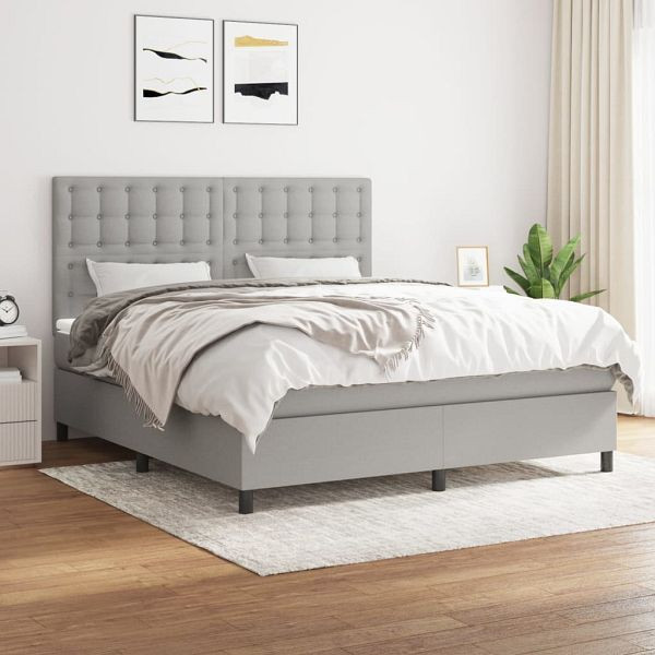 vidaXL Boxspringbett mit Matratze Hellgrau 180x200 cm Stoff, 3142113