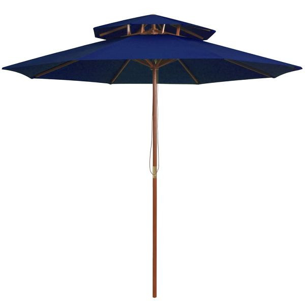 vidaXL Sonnenschirm mit Doppeldach und Holzmast Blau 270 cm, 313767
