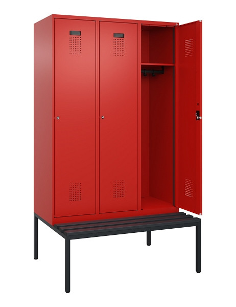 C+P Spind Evolo PLUS, 3 Abteile, 2120x1200x815mm, 3020/3020, Haken 4, Zylinderschloss, Sitzfläche Kunststoff, Sitzbank, 0490507-32 S10106