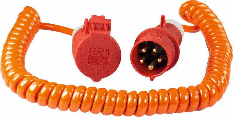as-Schwabe CEE Baustellen-Spiralkabel 5m, orange bis auf 5m ausziehbare Baustellenleitung H07BQ-F 5G2,5, Wendellänge 1m, 70419
