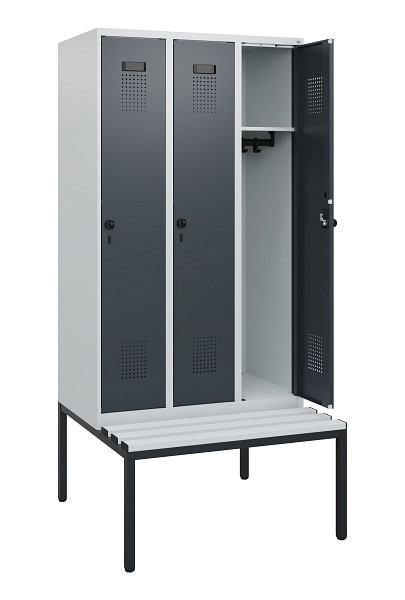 C+P Spind Evolo PLUS, 3 Abteile, 1950x900x815mm, 7035/7016, Drehriegel, Sitzfläche Kunststoff, Sitzbank, 0490505-30 S10066