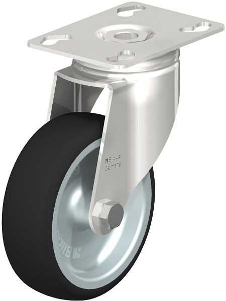 Blickle LKPXA-PATH 101G Edelstahl-Apparate-Lenkrolle mit Anschraubplatte, Thermoplastisches Polyurethan, Grau, 847059