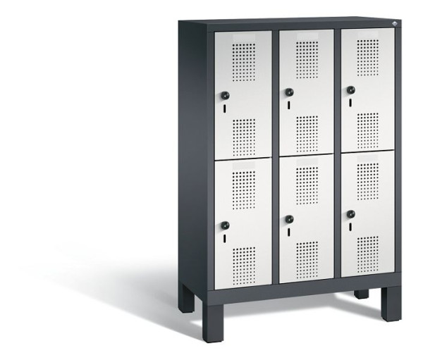 C+P Kindergarten-Spind doppelstöckig Evolo, H1350xB900xT300mm, Farbe: Schwarzgrau / Lichtgrau, 483103-30 S10054