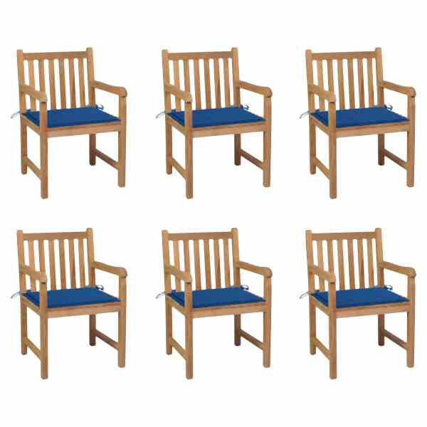 vidaXL Gartenstühle 6 Stück mit Königsblauen Kissen Massivholz Teak, 3073041