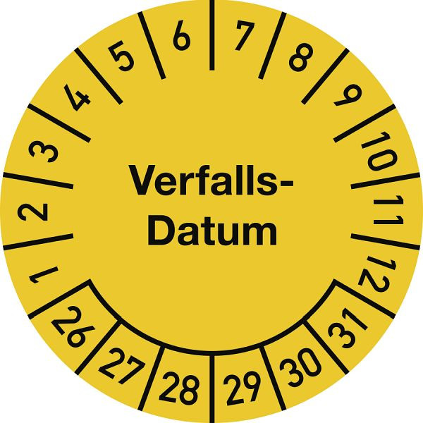 Moedel Prüfplakette Verfalls-Datum 2026-2031, Dokumentenfolie, Ø 25 mm, VE: 10 Stück/Bogen, 107099