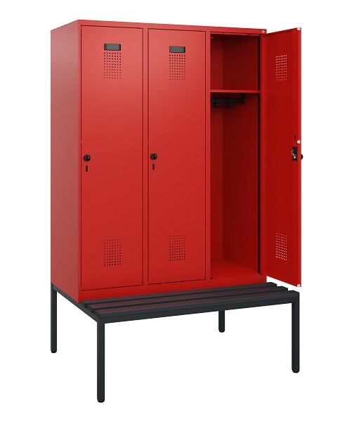 C+P Spind Evolo PLUS, 3 Abteile, 1950x1200x815mm, 3020/3020, Drehriegel, Sitzfläche Kunststoff, Sitzbank, 0490505-32 S10079