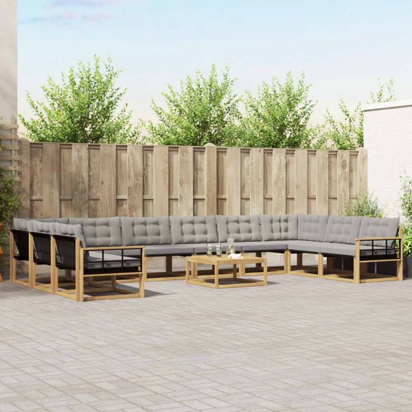 vidaXL Outdoor-Sofagarnitur mit Kissen 11-teilig Weiß und Hellgrau, 3389145