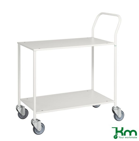 Kongamek Kleiner Tischwagen, vollständig geschweißt, 840 x 430 x 970 mm, Weiß / Weiß, 4 Lenkrollen mit Bremse, KM173-6B