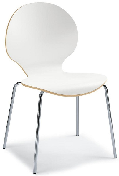 Deskin Besucherstuhl CURVE, 4-Fuß Gestell verchromt, Buchenschichtholz, Farbe weiß, VE: 4 Stück, 279014