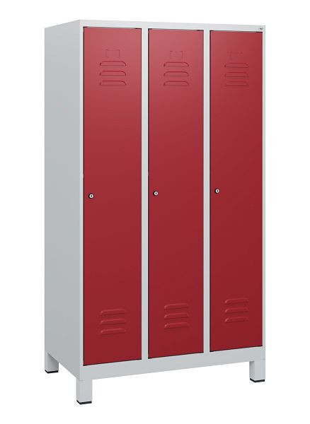 C+P Umkleidespind Classic PLUS, Füße, 3 Abteile, 1630x900x500mm, 7035/3003, Zylinderschlösser, 0800105-30 S10016