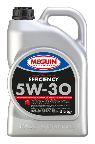 Meguin megol Motorenöl Efficiency SAE 5W-30, Kanister Kunststoff, VE: 5 Liter, 3194
