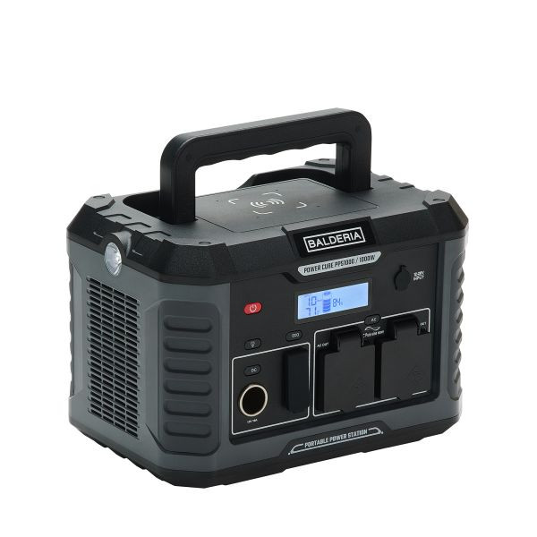 BALDERIA Power Cube PPS500: Tragbare Powerstation/Mobiler Stromspeicher/Stromerzeuger, 1000W, 933Wh, Steckdose 230V, USB, Flashlight, LCD-Display, PPS1000