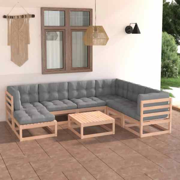 vidaXL 8-tlg. Garten-Lounge-Set mit Kissen Massivholz Kiefer, 3076759