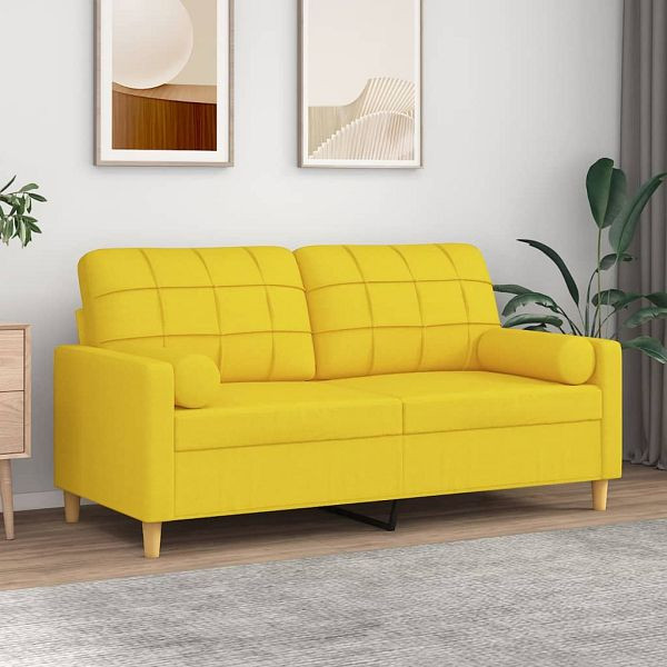 vidaXL 2-Sitzer-Sofa mit Zierkissen Hellgelb 140 cm Stoff, 3200787