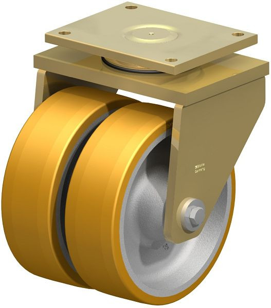 Blickle LSD-GTH 304K Stahlgeschweißte Schwerlast-Doppel-Lenkrolle, schwere Drehkranz-Ausführung, Blickle Extrathane®, Hellbraun, 486969