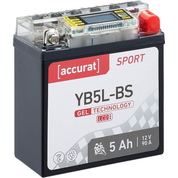 Accurat Sport GEL LCD YB5L-BS Motorradbatterie 5Ah 12V 90A YB5L-B, MBG-LCD-YB5L