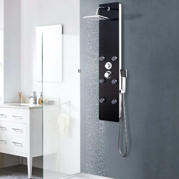 vidaXL Duschpaneel Glas 25×44,6×130 cm, Schwarz, 142993