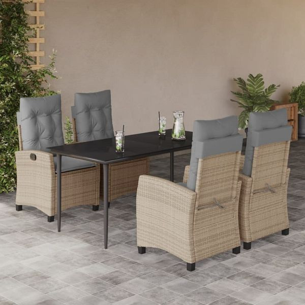 vidaXL 5-teilig Garten-Essgruppe mit Kissen Beigemischung Poly Rattan, 3212826