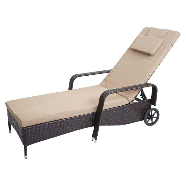 Mendler Poly-Rattan Sonnenliege Carrara, Relaxliege Gartenliege Liege, Alu, braun, Kissen beige, 53216