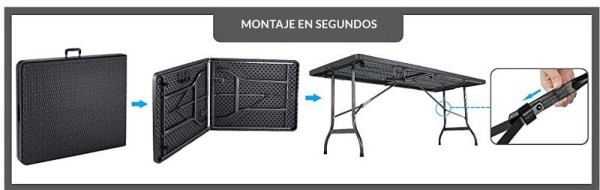 casaria Gartentisch Schwarz Rattan-Look 180x75x73cm klappbar, 107144