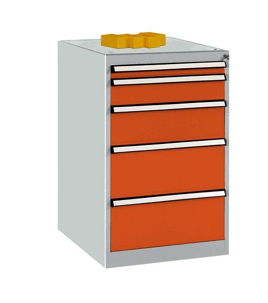Manuflex Schubfachschrank BASETEC Stationär, Nutzhöhe 700 mm mit 5 Schubfächern, in rotorange RAL 2001, TP1141.2001