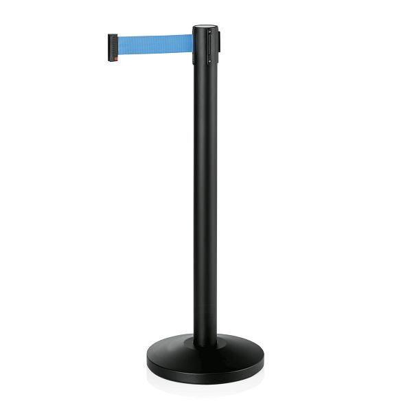WAS Abgrenzungspfosten Lightflex mit Gurtband blau, 2 m, Edelstahl, schwarz pulverbeschichtet, VE: 2 Stück, 2914204