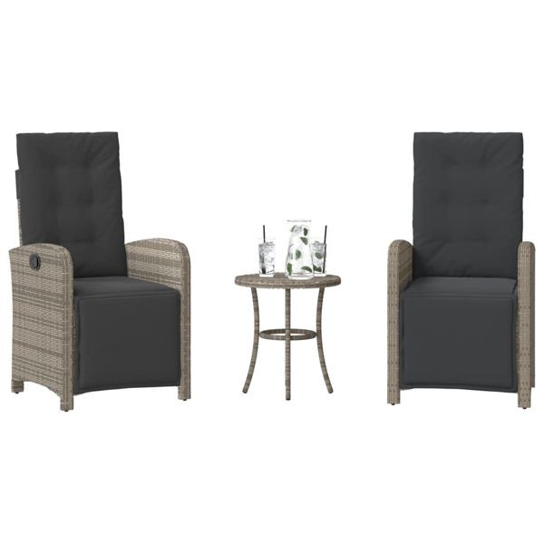 vidaXL 3-tlg. Bistro-Set mit Kissen Grau Poly Rattan, 365203