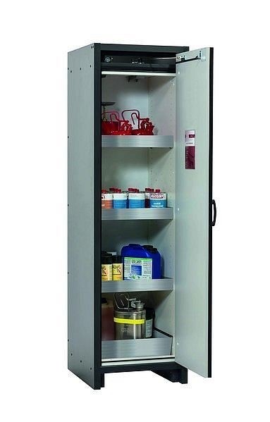 asecos Sicherheitsschrank Q-CLASSIC-30, Q30.195.056.R in enzianblau RAL 5010 mit 3x Wannenboden Standard (Edelstahl), 31007-067-33416